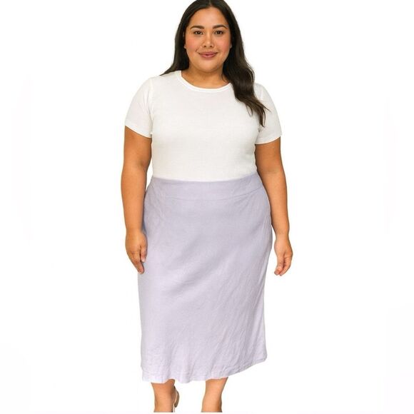 VTG Nine and Company Lilac Linen and Rayon Slip Midi Skirt, Size 16W - Picture 1 of 9